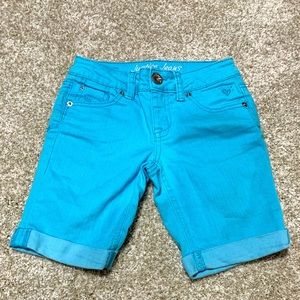 Justice sky blue denim shorts, size 8